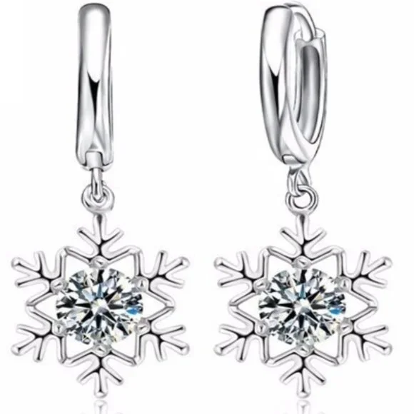 Snowflake Earrings 925 Sterling Silver - Picture 1 of 2